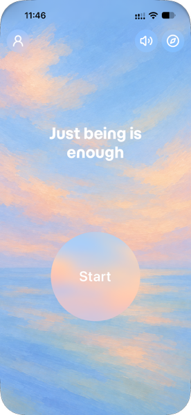 Breeze start screen with a pastel sky and a Start button