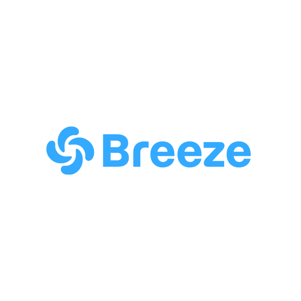 Breeze wordmark and blue symbol on a white background