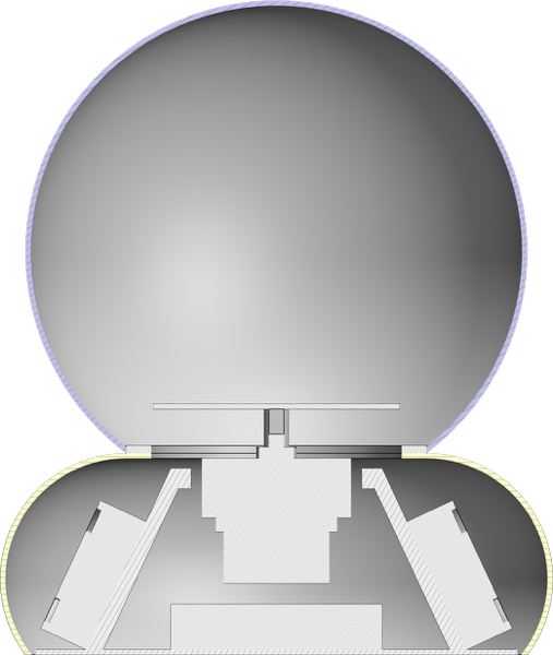 Cross-sectional CAD rendering of the Roomtemp lamp, showing the dome, base and internal components